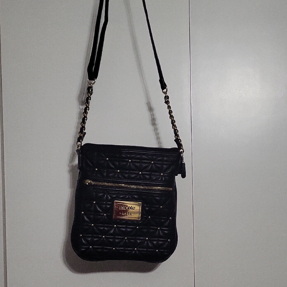 Nicole Miller Black Quilted Crossbody with Gold Accents
